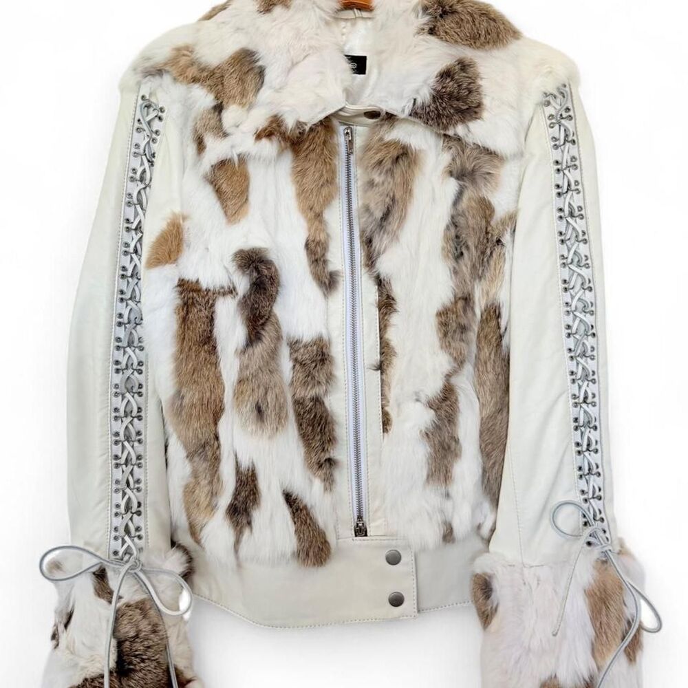 NWT Vintage Y2K Bebe Real Rabbit Fur & Leather Jacket - Size S
